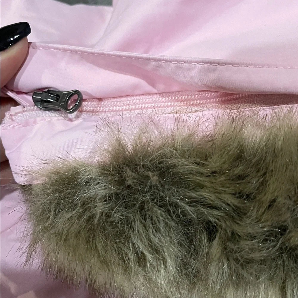 Hanna Andersson Pink Down Puff Coat with Removable Faux Fur Hood